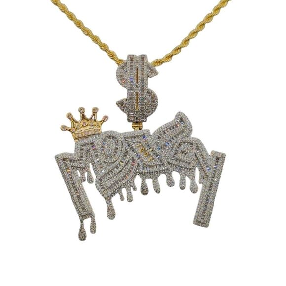 14K Bi-Color Finish Crown Money - Free 24" x 3mm Rope Chain. - Picture 6 of 8